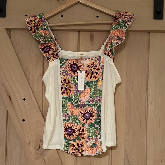 Anthropologie Tiny Marin Floral Ruffle Strap Blouse - Cream and Multicolor - Picture 2 of 11
